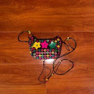 Multicolor structured Buttons and Beads Crossbody Bag